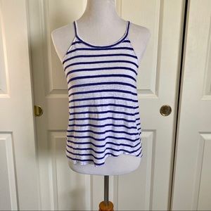 Sanctuary Blue White Striped Asymmetric Tank Top Small